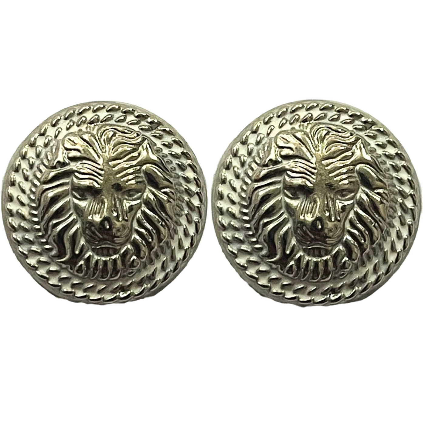 White & Silver Fearless Lion Face Shaped 1 Hole Round Metal Buttons