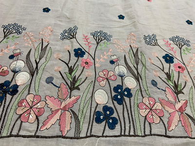Off White Daman Embroidered Work Pure Cotton Fabric