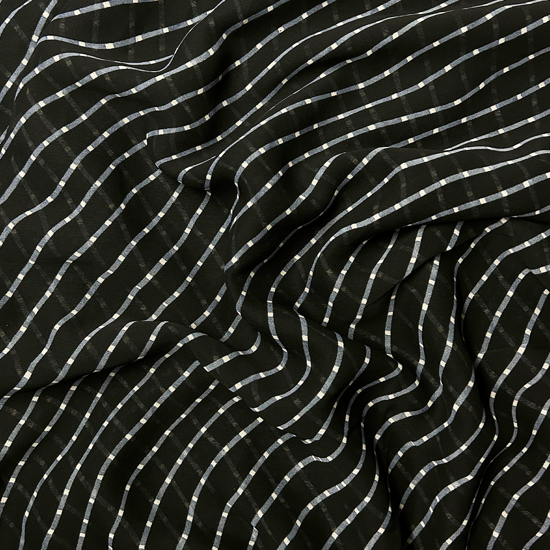 Black & White  Stripes Printed Georgette Fabric