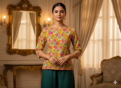 Multicolour Floral Digitally Printed Butter Crepe Fabric