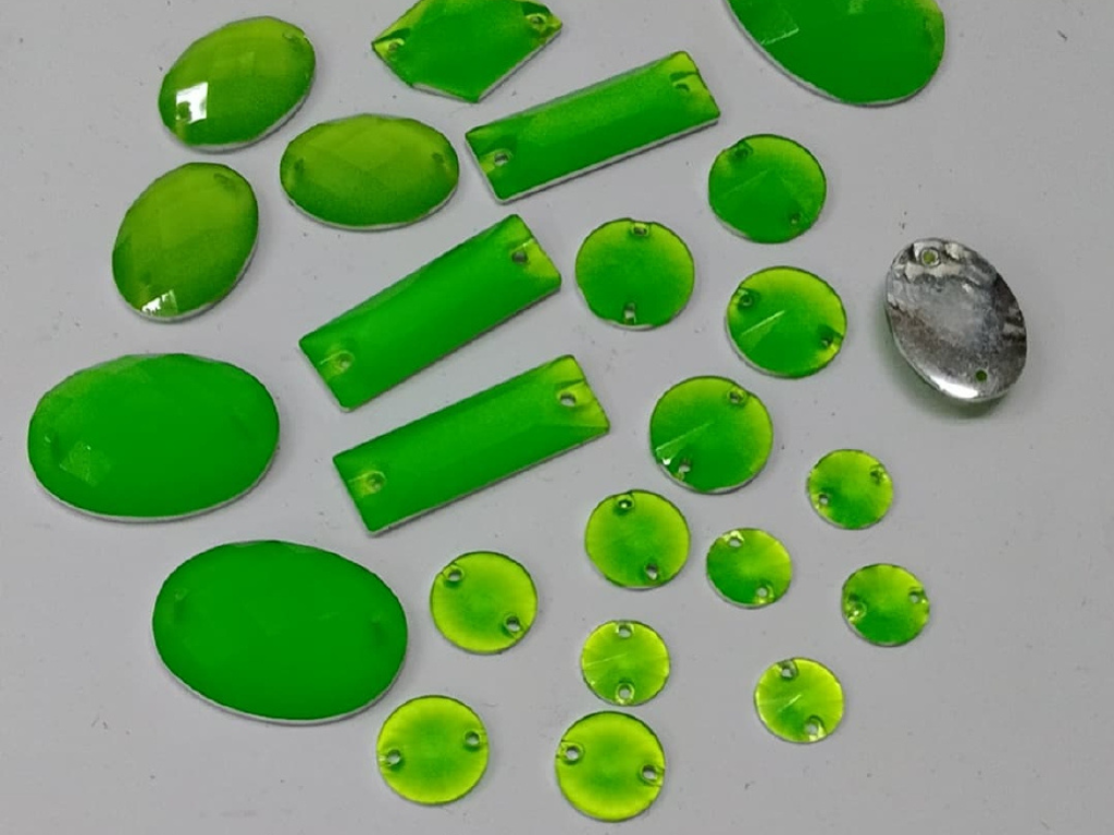 Raw Mango Green Assorted 2 Hole Plastic Stones