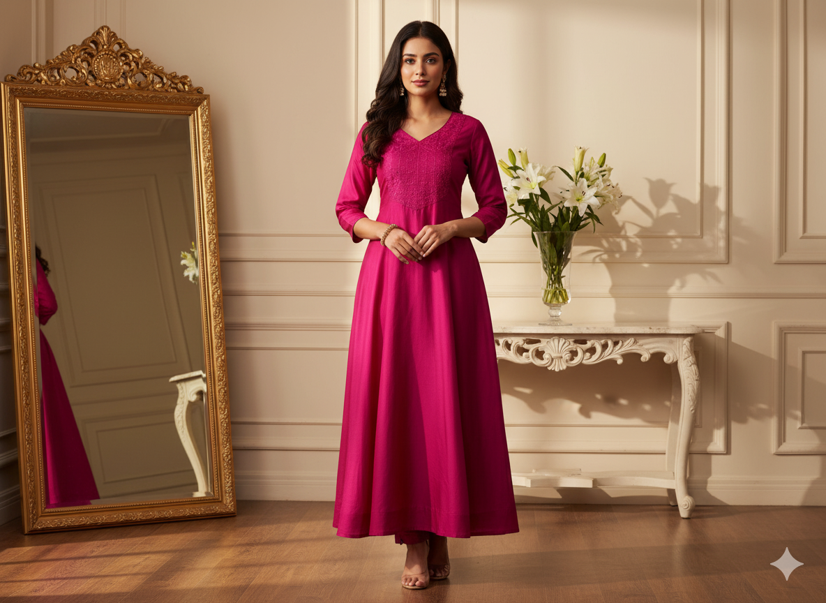 चमकदार मैजेंटा सादा शुद्ध विस्कोस गाजी सिल्क कपड़ा