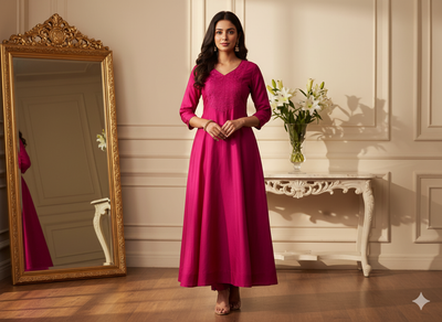 चमकदार मैजेंटा सादा शुद्ध विस्कोस गाजी सिल्क कपड़ा