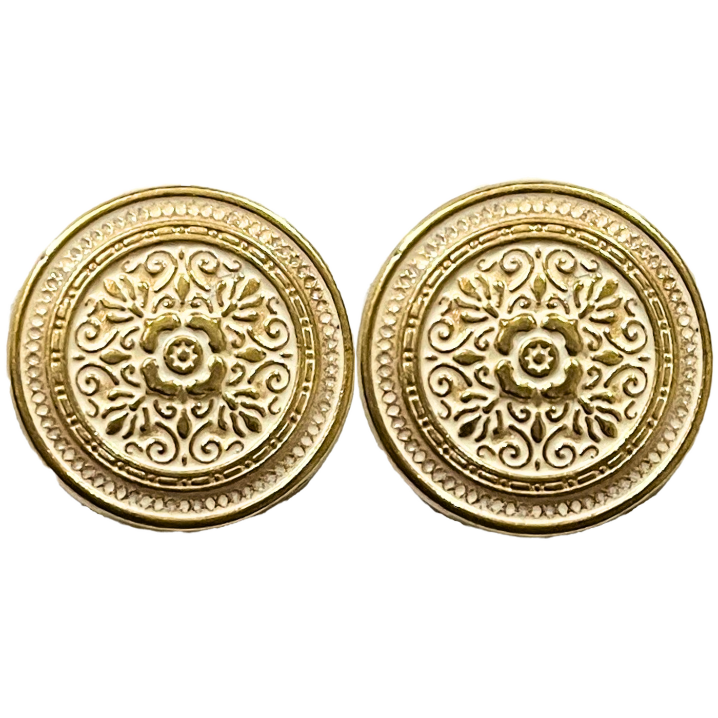 White & Golden Eye Catchy Floral 1 Hole Round Metal Buttons