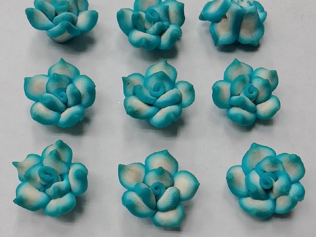 Blue & White Rubber Flowers Embellishment