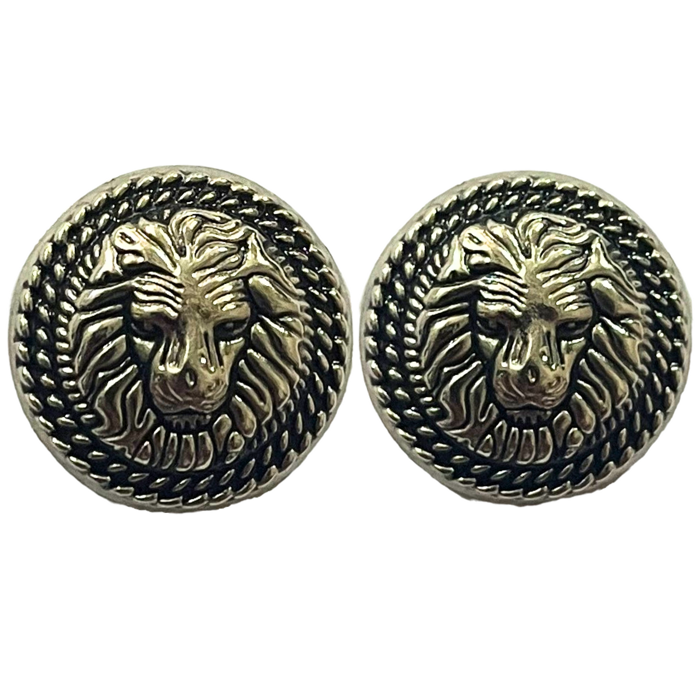 Black & Silver Fearless Lion Face Shaped 1 Hole Round Metal Buttons