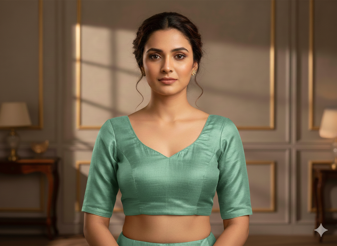 धूल भरा हरा सादा बैंगलोर कच्चा रेशम कपड़ा