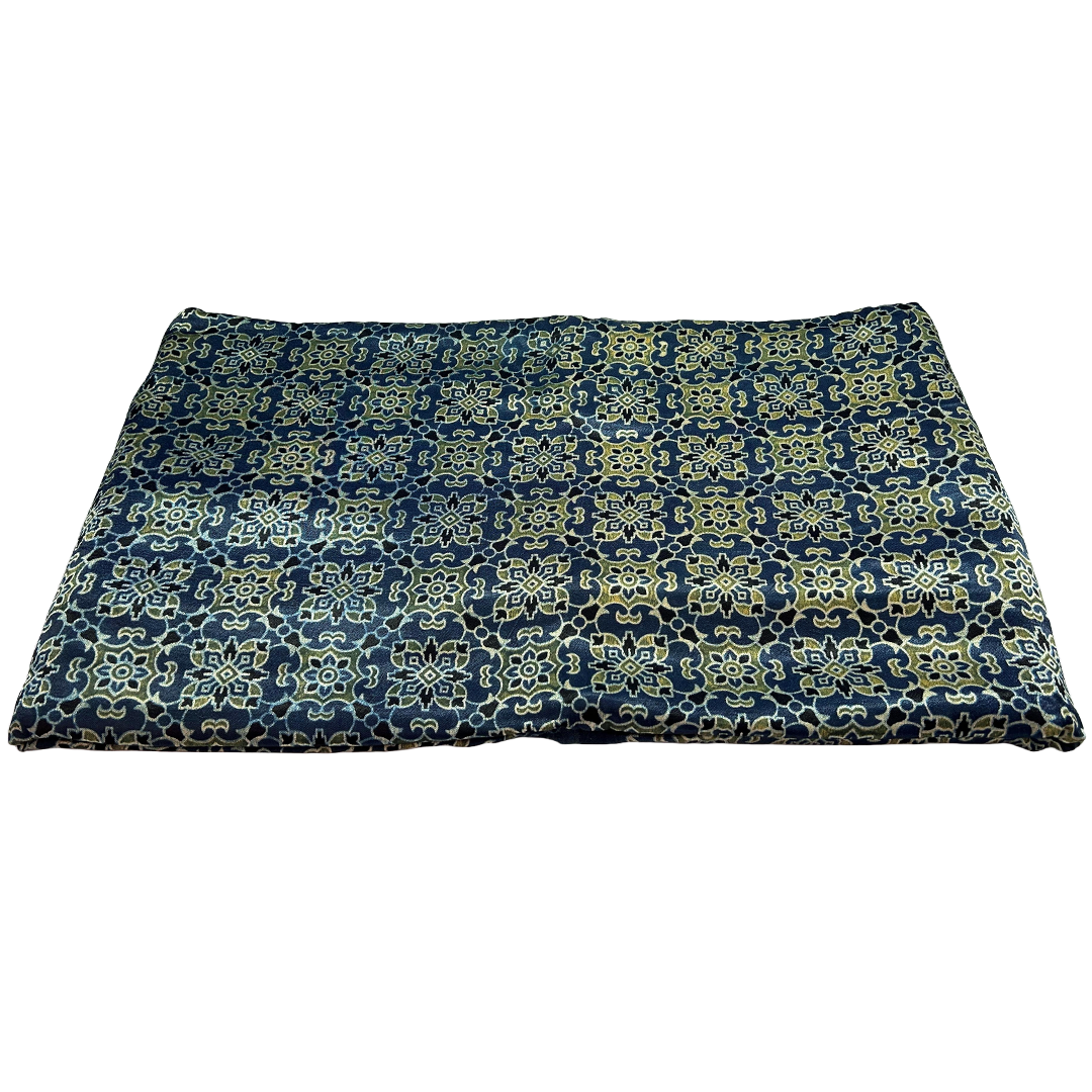 Navy Blue & Light Green Floral Printed Ajrakh Printed Mashru Silk Fabric