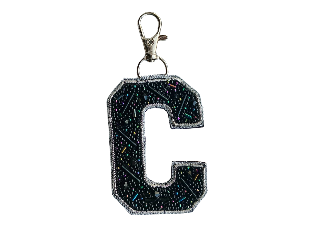 Black Cutdana 'C' Alphabet Bag Charm