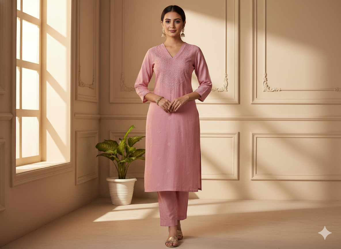 बेबी पिंक प्लेन ग्लेज्ड कॉटन फ़ैब्रिक (थोक)