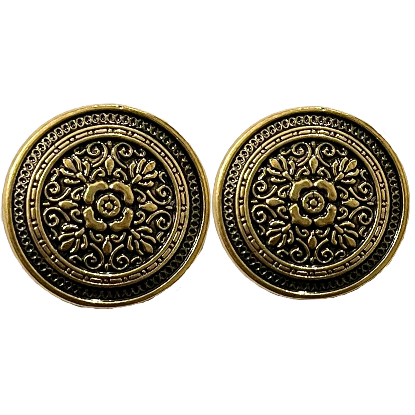 Black & Golden Color Eye Catchy Floral 1 Hole Round Metal Buttons