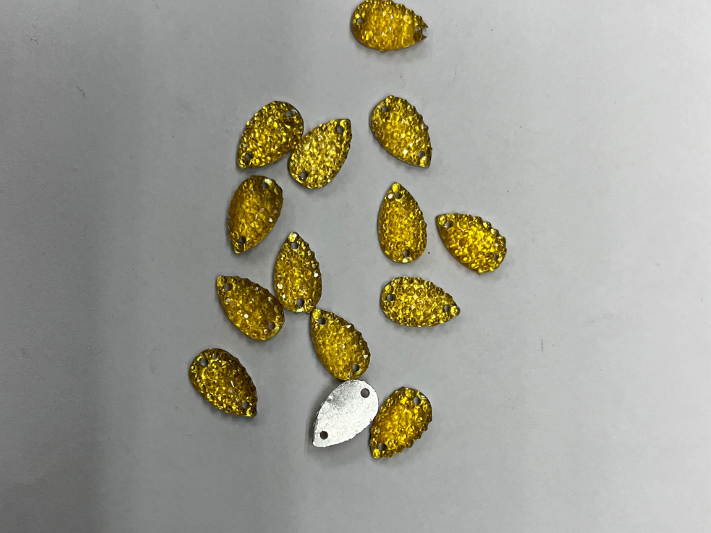 Golden Drop 2 Hole Flat Back Plastic Stones