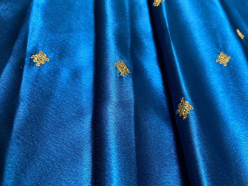 Teal Blue Daman With Zari & Sequins Work Silk Fabric