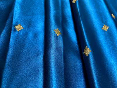 Teal Blue Daman With Zari & Sequins Work Silk Fabric