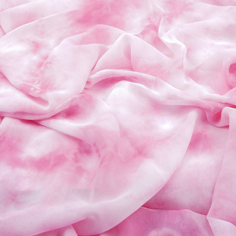 Pink & White Abstract Tie and Dye Pure Viscose Georgette Fabric