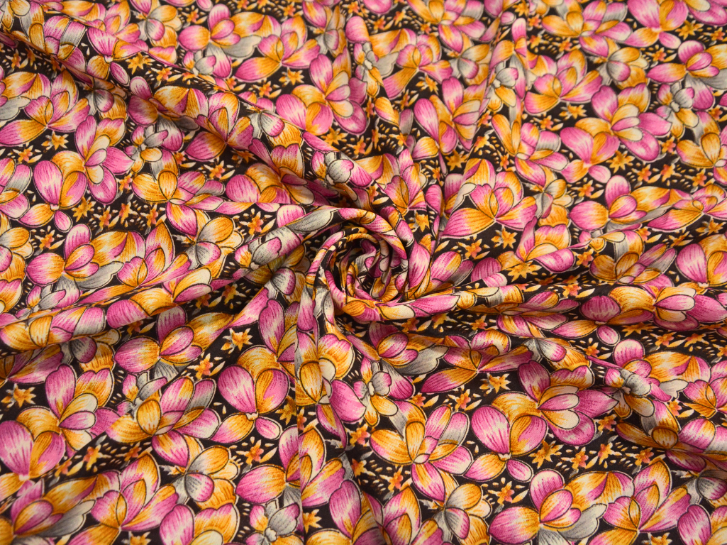 Black Floral Digitally Printed Butter Crepe Fabric