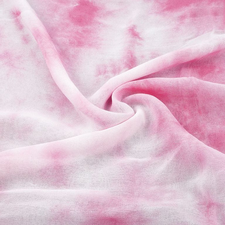 Pink & White Abstract Tie and Dye Pure Viscose Georgette Fabric