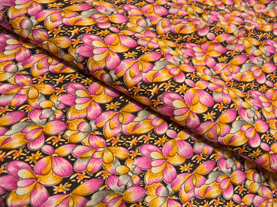 Black Floral Digitally Printed Butter Crepe Fabric