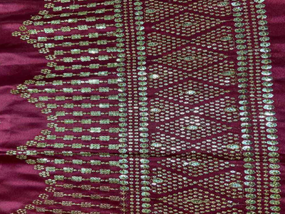 Raspberry-Red Daman With Zari & Sequins Work Silk Fabric