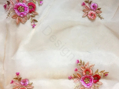 Multicolor Floral Embroidered Organza Fabric (Wholesale)