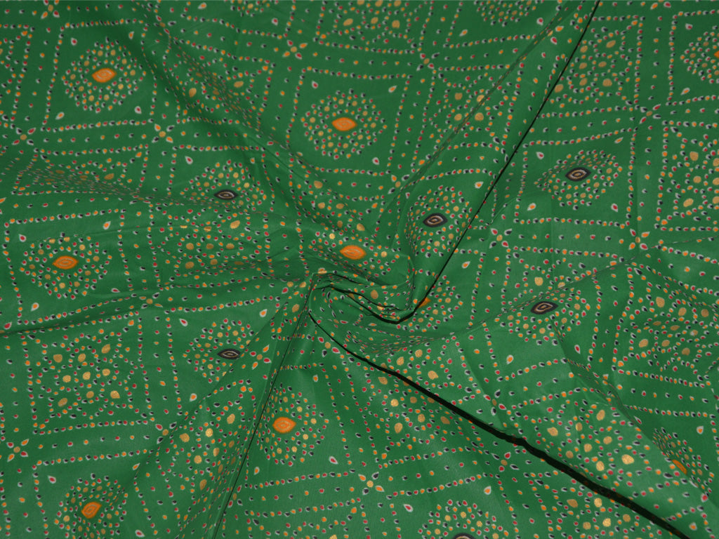 Precut of 1.5 Meter Green Traditional Bandhani Printed Cotton Fabric