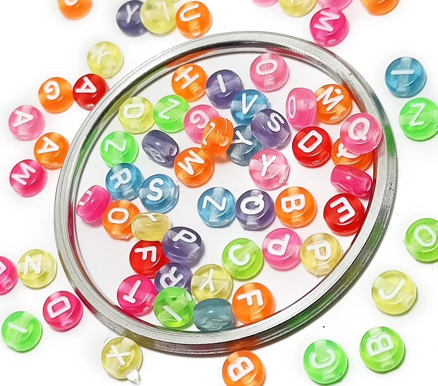 Multicolor Circular One Hole Alphabet Plastic Beads