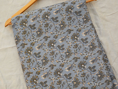 Silver Blue Floral Pure Cotton Kantha Fabric