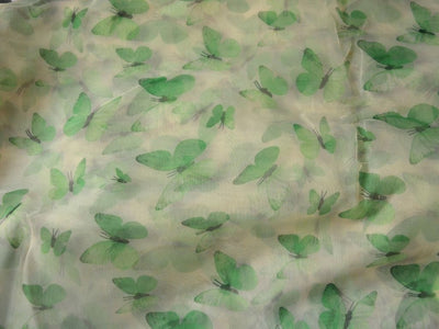 Off White Butterfly Digital Printed Liquid Organza Fabric