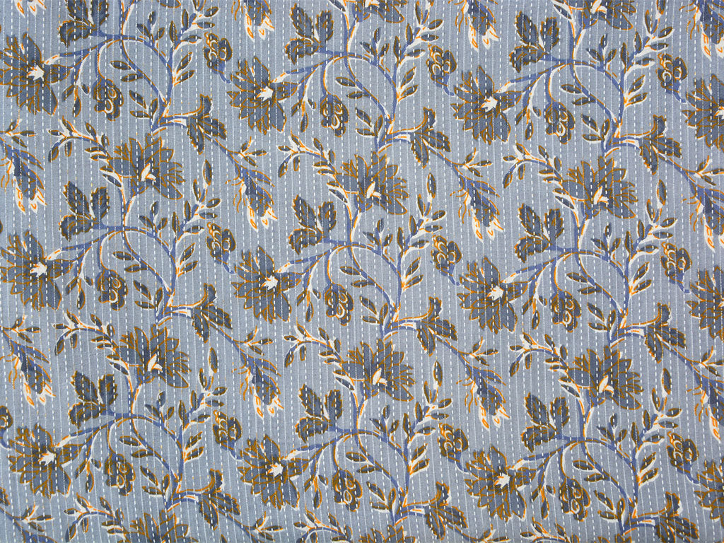 Silver Blue Floral Pure Cotton Kantha Fabric