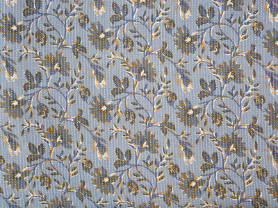 Silver Blue Floral Pure Cotton Kantha Fabric