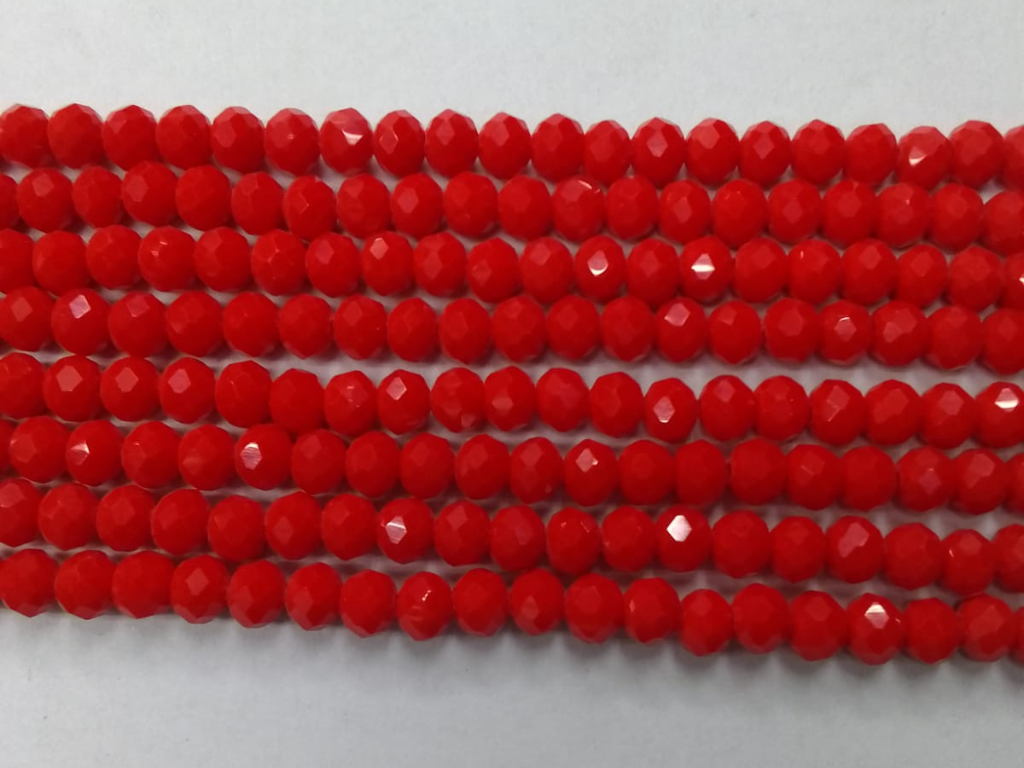 Bright Red Tyre Crystal Glass Beads- 6 mm