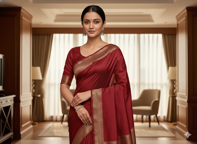 मैरून सादा शुद्ध विस्कोस गाजी सिल्क कपड़ा