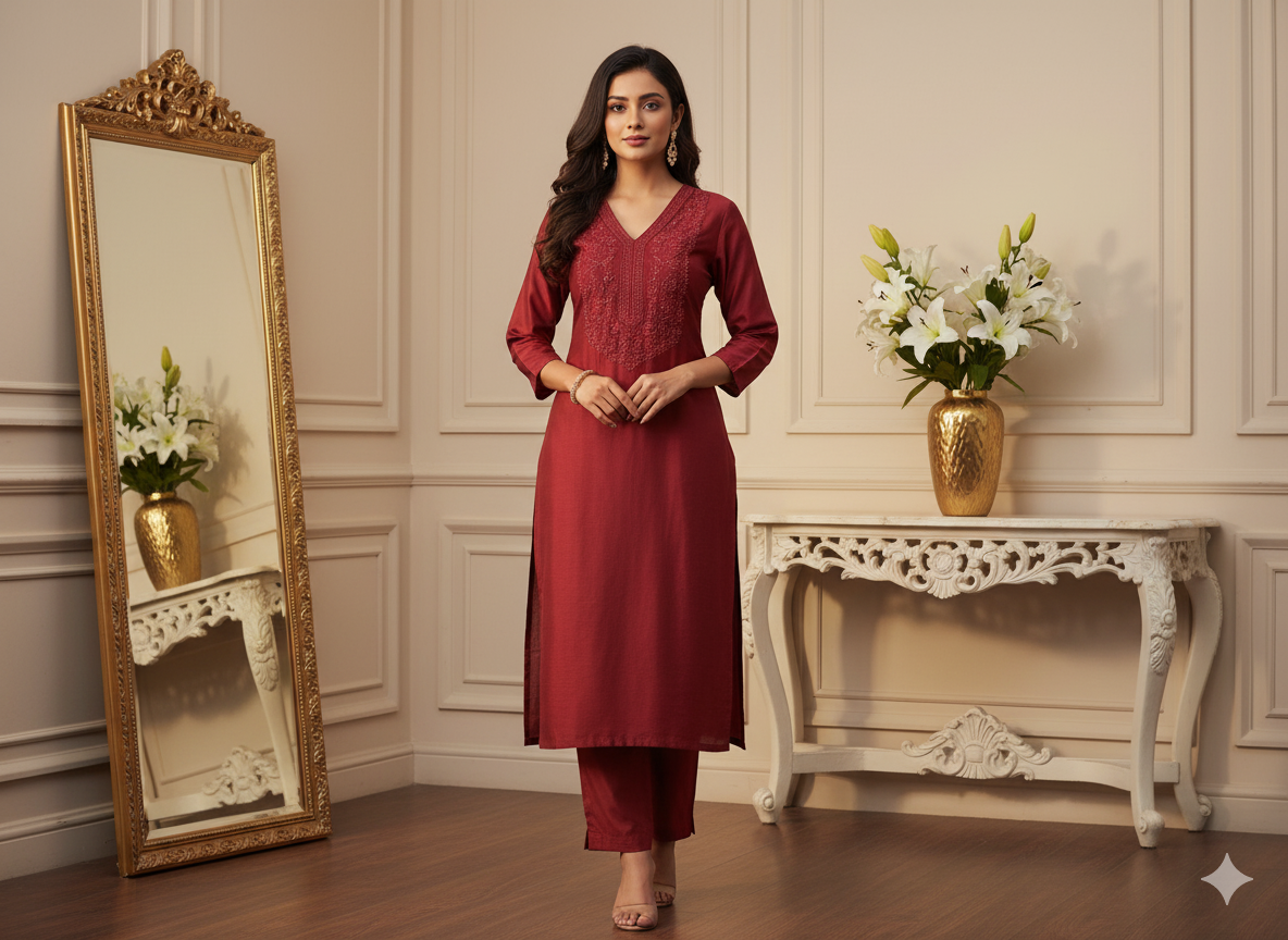 मैरून सादा शुद्ध विस्कोस गाजी सिल्क कपड़ा