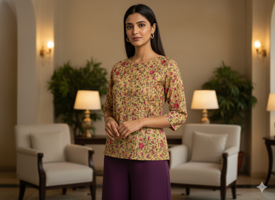Light Beige Floral Digitally Printed Butter Crepe Fabric