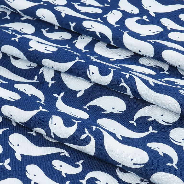 Navy Blue Quirky Printed Cotton Rayon Fabric