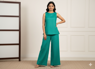 टील ग्रीन शुद्ध लिनन 60 ली फैब्रिक