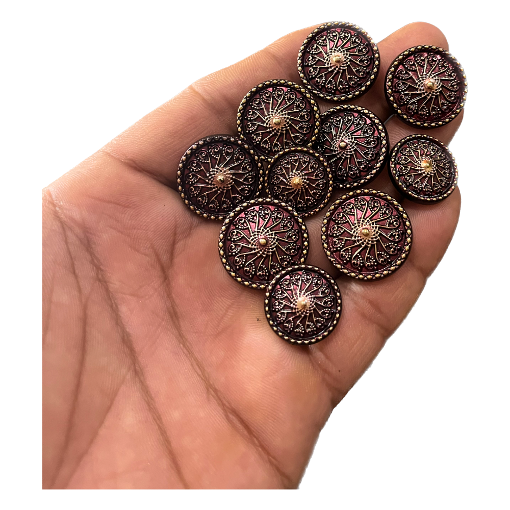 Golden & Maroon Circular Designer Metal Buttons