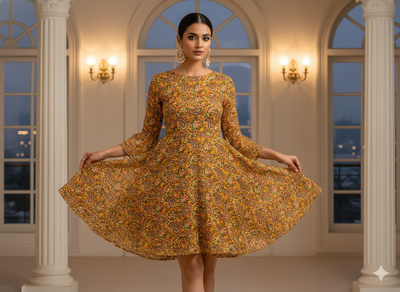 Yellow Floral 100% Pure Cotton Handblocked Kalamkari Fabric