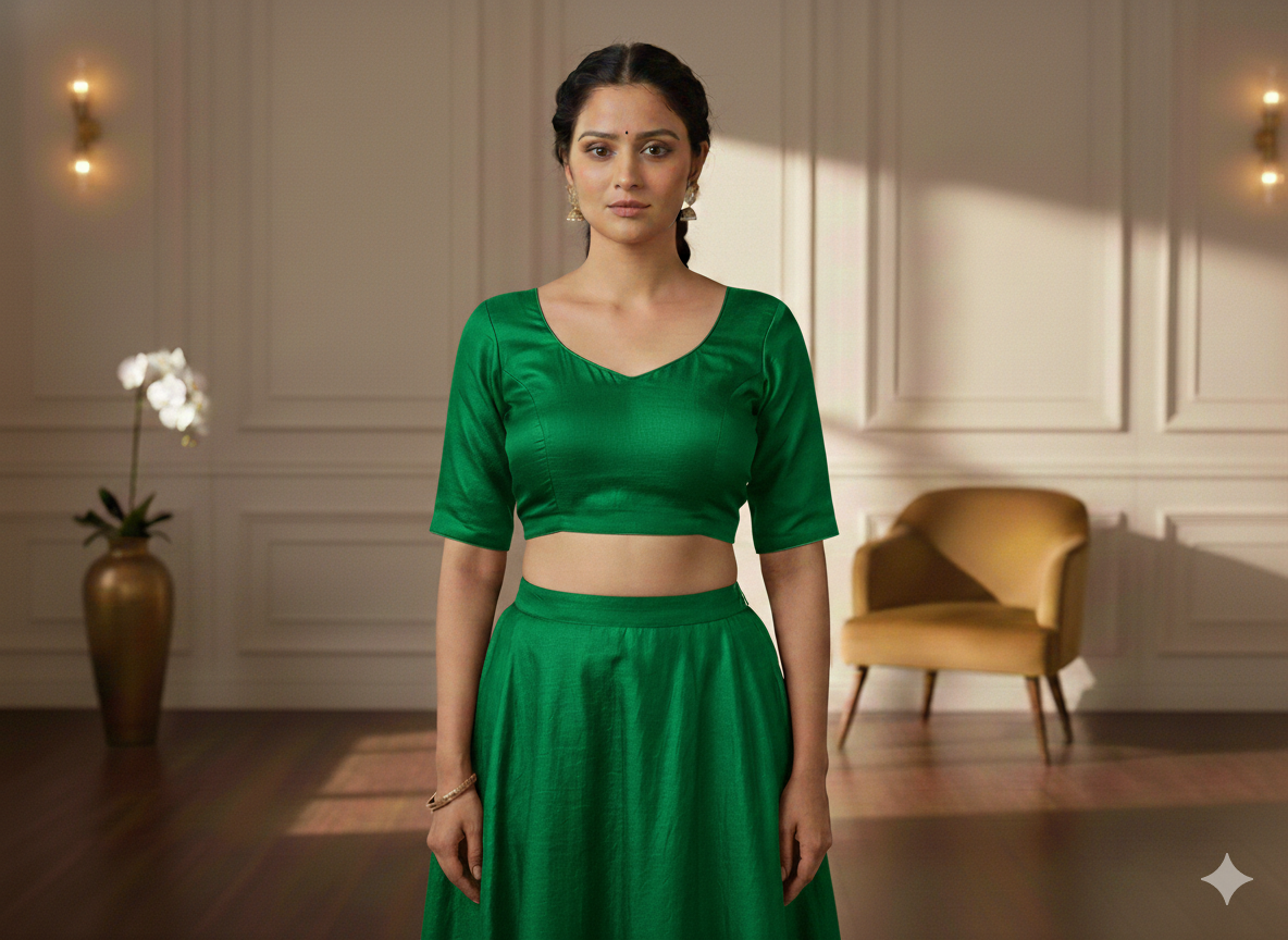 Green Plain Bangalore Raw Silk Fabric  (Wholesale)