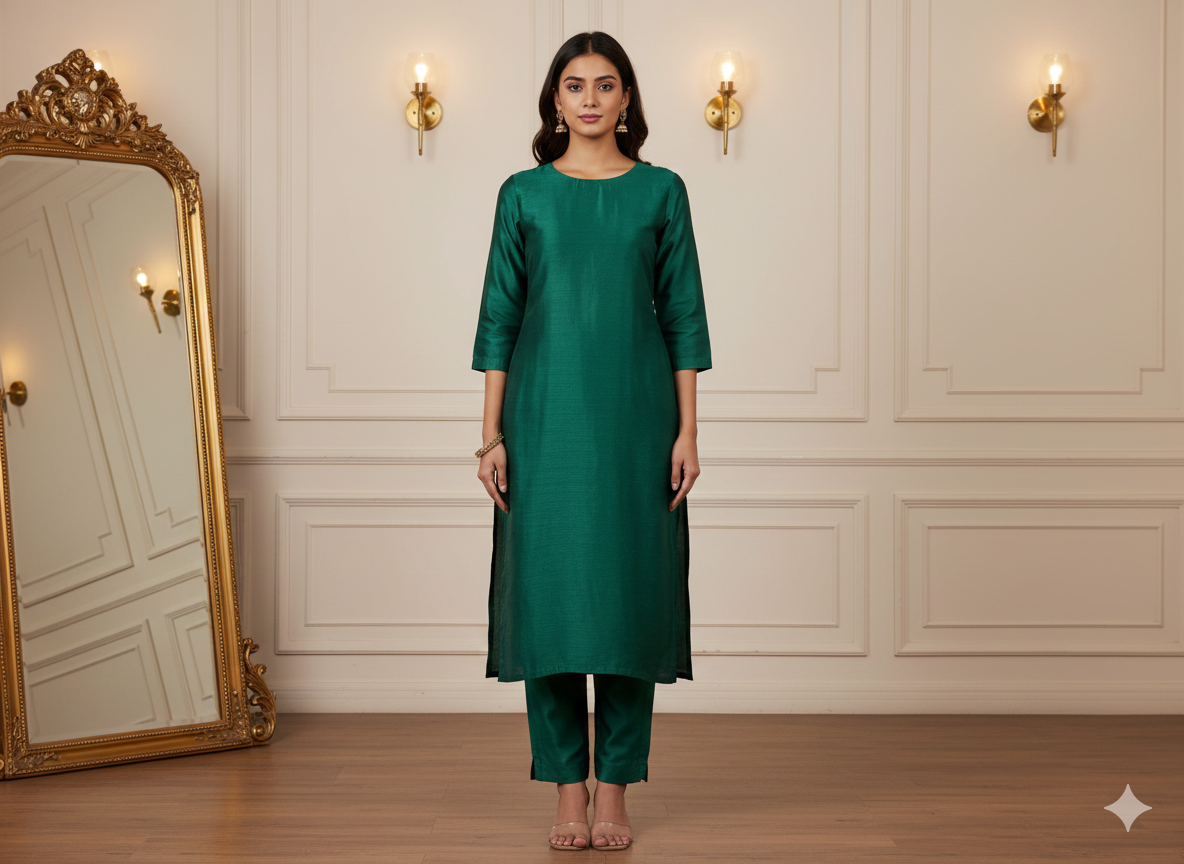 Green Plain Bangalore Raw Silk Fabric  (Wholesale)