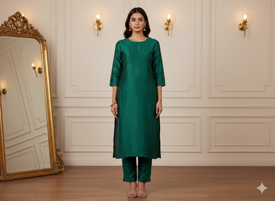 Green Plain Bangalore Raw Silk Fabric  (Wholesale)