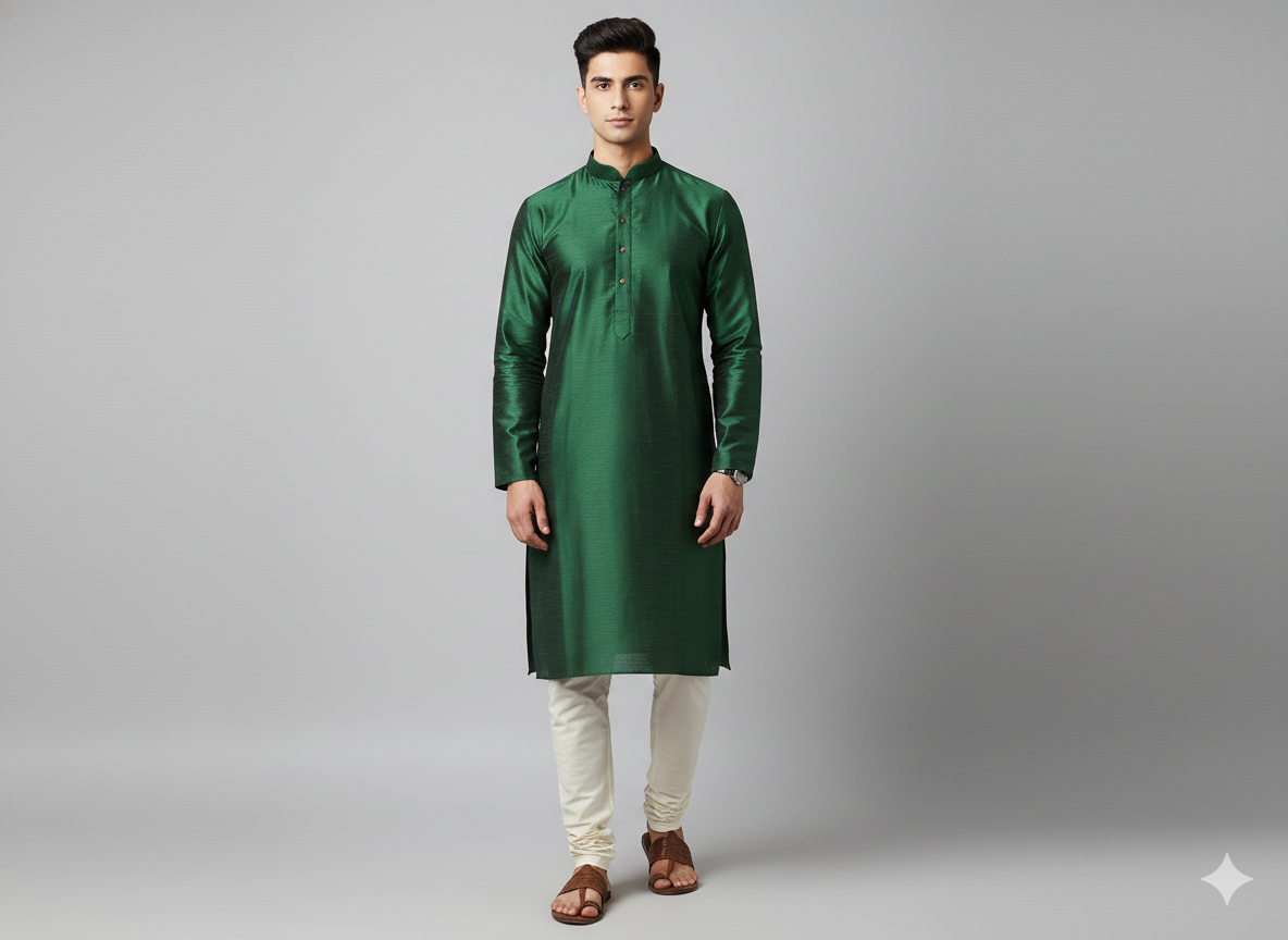 Green Plain Bangalore Raw Silk Fabric  (Wholesale)