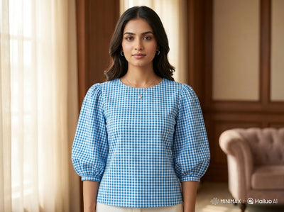 आसमानी नीले चेक यार्न से रंगा हुआ शुद्ध सूती कपड़ा