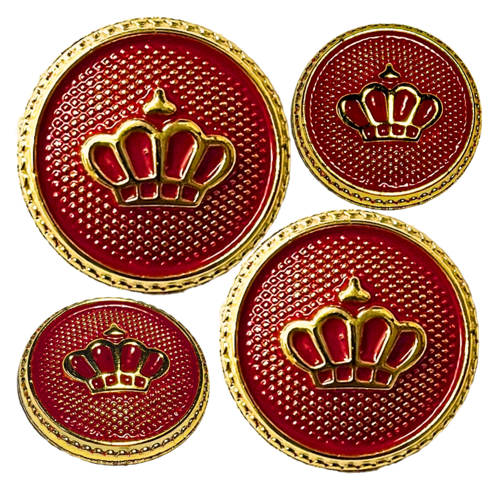 Red & Golden King’s & Queen’s Favourite Crown Design Round Shank Plastic Button Red and Golden Colour for Coat, Suit, Blazer, Sherwani, Nehru Jacket and for all Types of Clothes