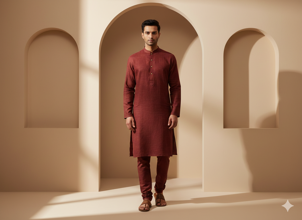 गहरा मैरून कॉटन लिनन कपड़ा