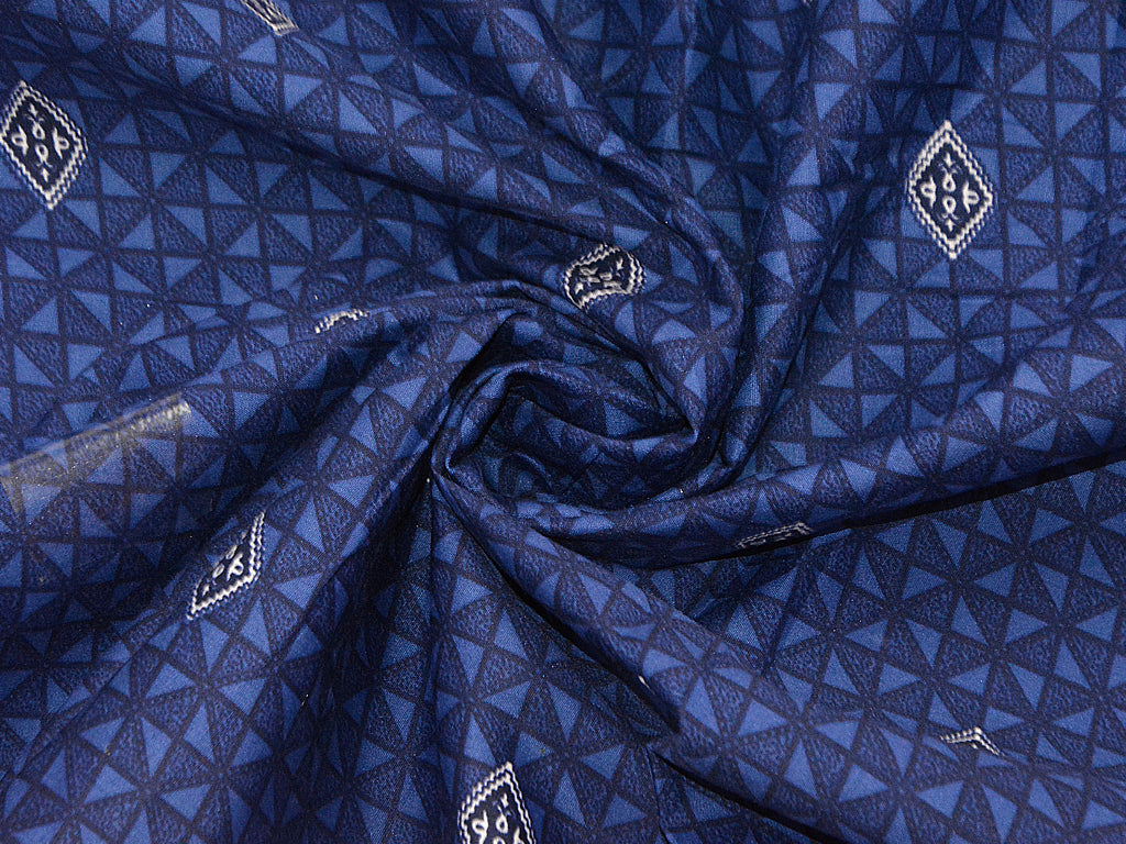 Indigo Blue Motifs Cotton Rayon Fabric