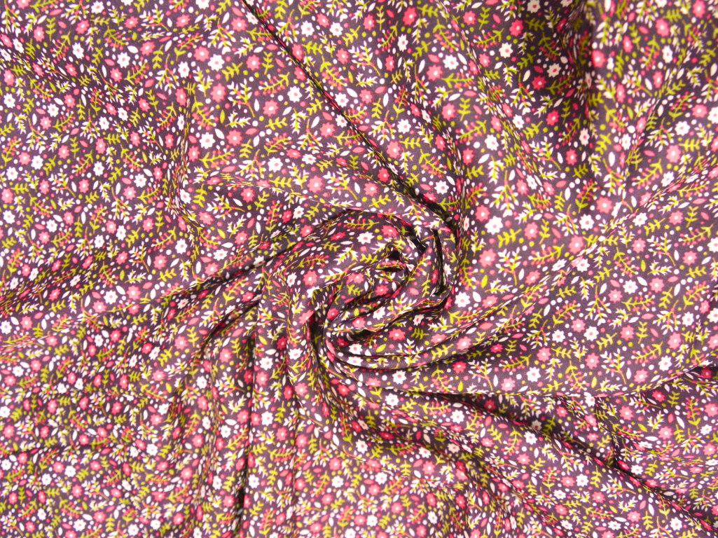 Dark Purple Floral Digitally Printed Butter Crepe Fabric
