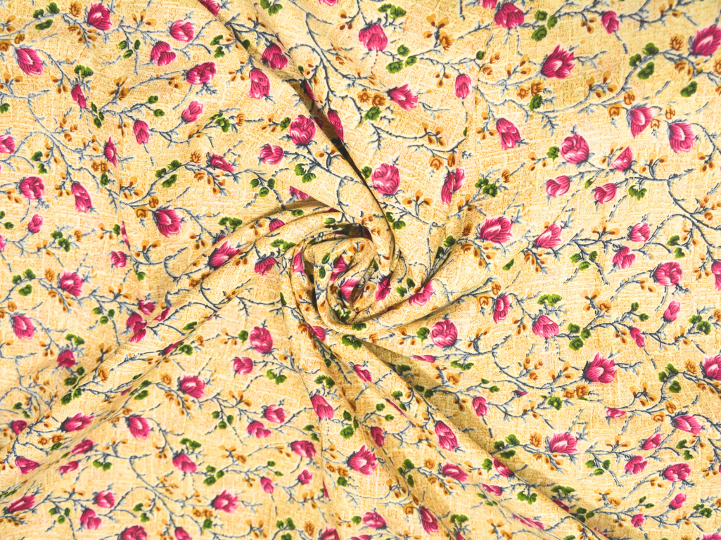 Creame Floral Digitally Printed Butter Crepe Fabric