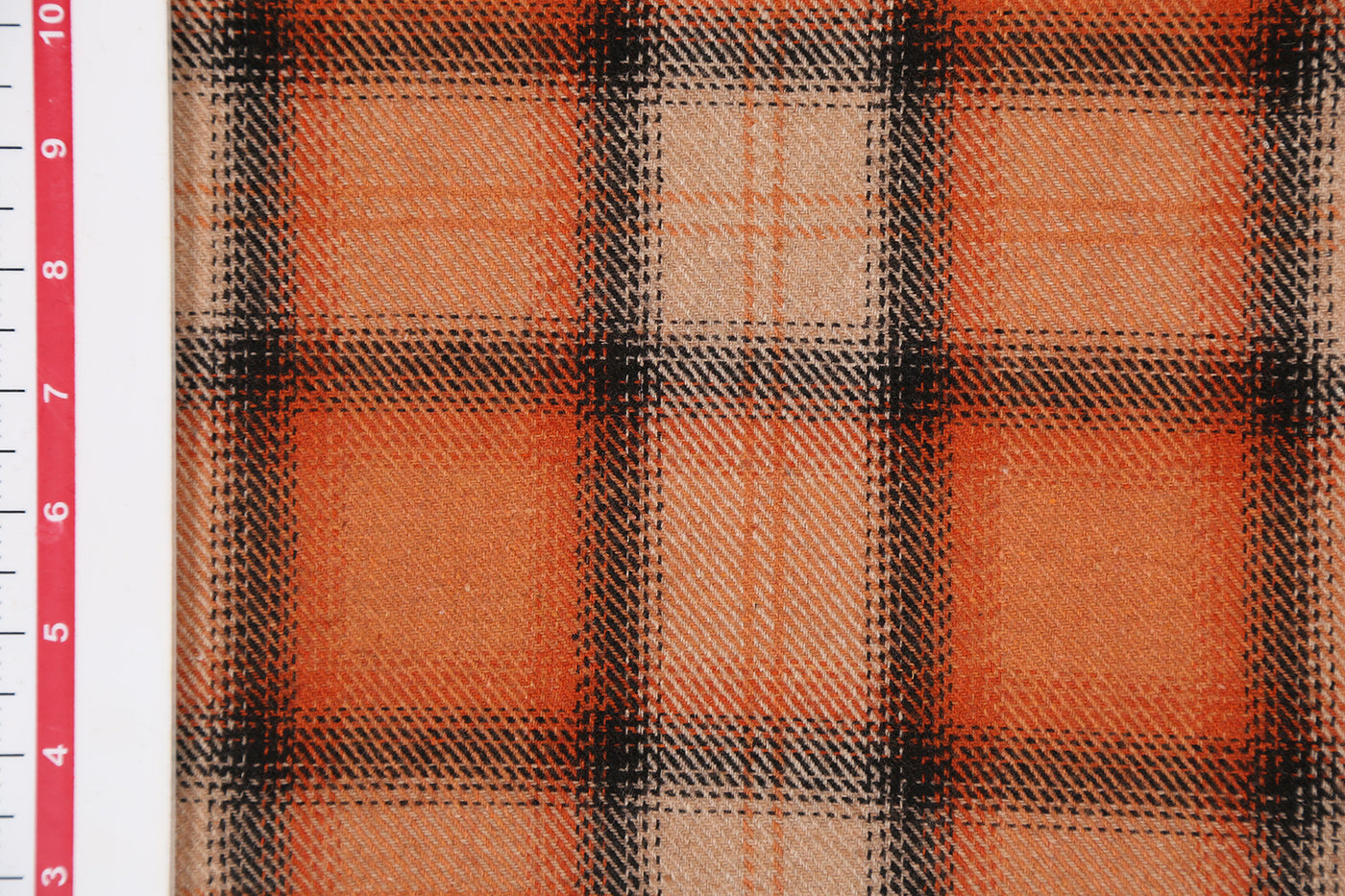 Orange & Black Checks Tweed Wool Fabric