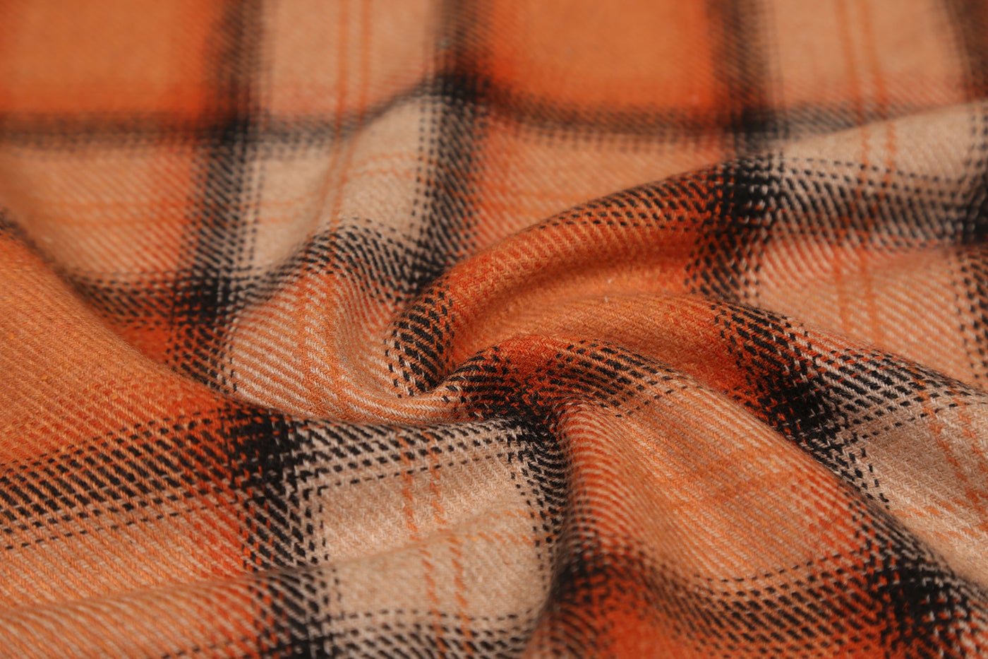 Orange & Black Checks Tweed Wool Fabric